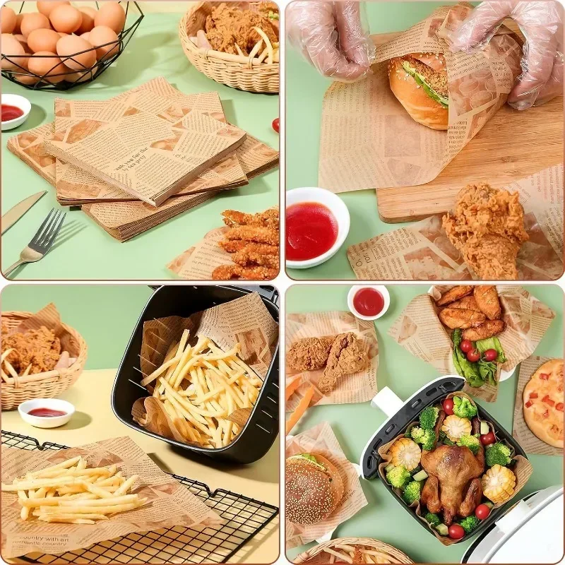 100/200 Pcs Safe Oil-Proof Paper for Wrapping Burger Bread Fried Food Sandwich Packaging Fryer Air Baking Paper Kitchen Tools 4