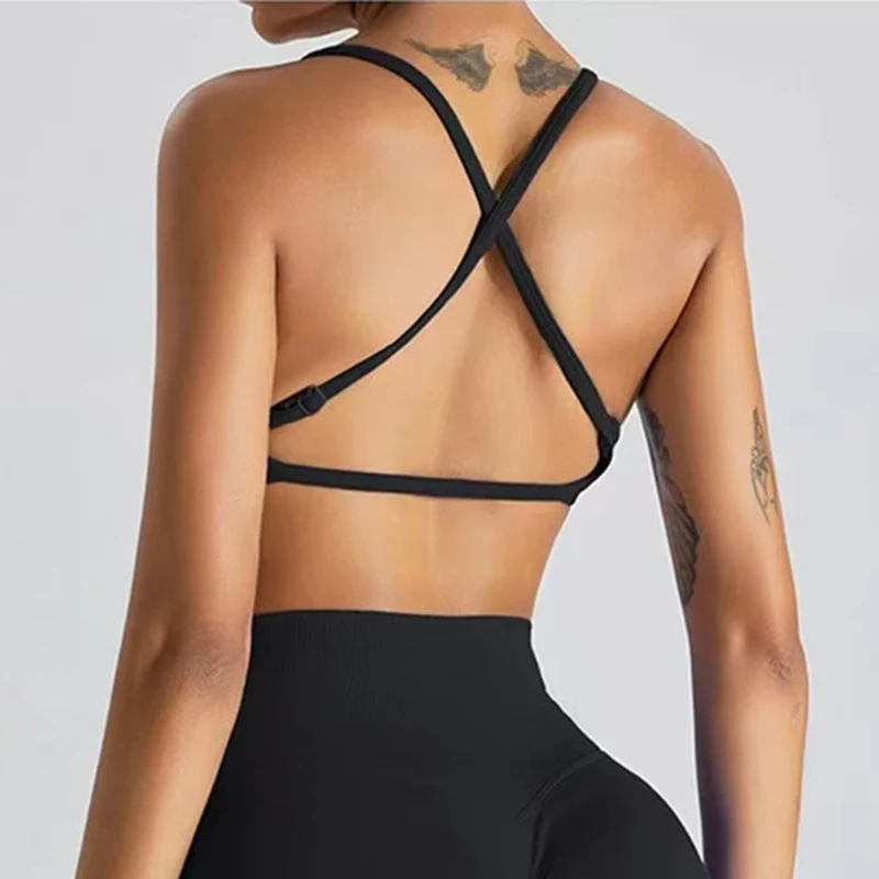 Nahtloser Yoga-Sport-BH für Damen mit verstellbaren, feinen Trägern, atmungsaktive Fitnessweste, schönes Rückendesign für das Training – Detail 4