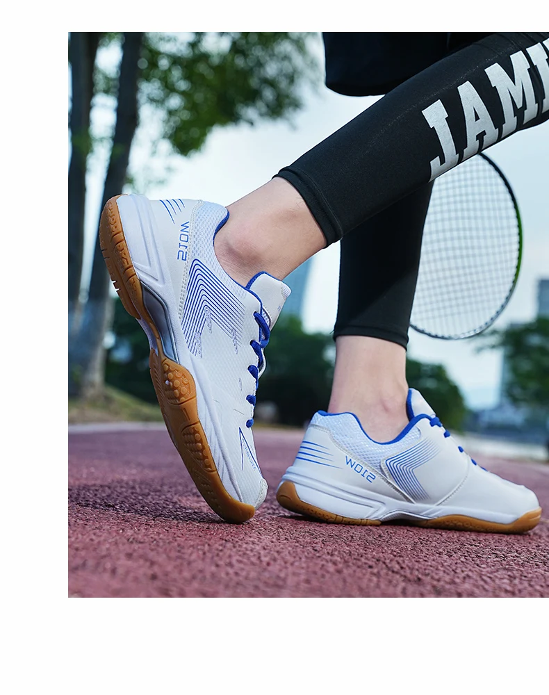 Description Picture 6 of item2023 New Professional Table Tennis Shoes Men Women Anti Slip Badmintons for Couples White Blue Light Weight Badminton Sneakers