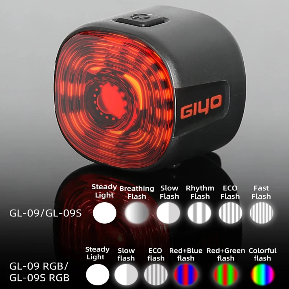 

GIYO Bicycle Smart Brake Tail Light MTB Road Bike Auto Brake Sensing Light IPX6 Waterproof LED Warning Rear Lamp Colorful light