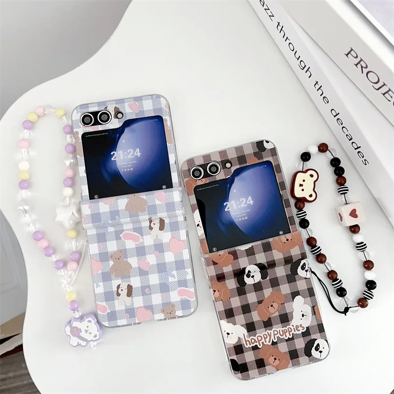 

Suitable for Samsung zflip 5th generation personalized checkered teddy bear Galaxy zflip 3/4 foldable phone hard case