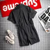 2024 Summer New Men's Japanese Short sleeved Shorts jumpsuit Set Trendy Retro Work Style jumpsuit Loose Set Ultra Thin Ice Silk 5