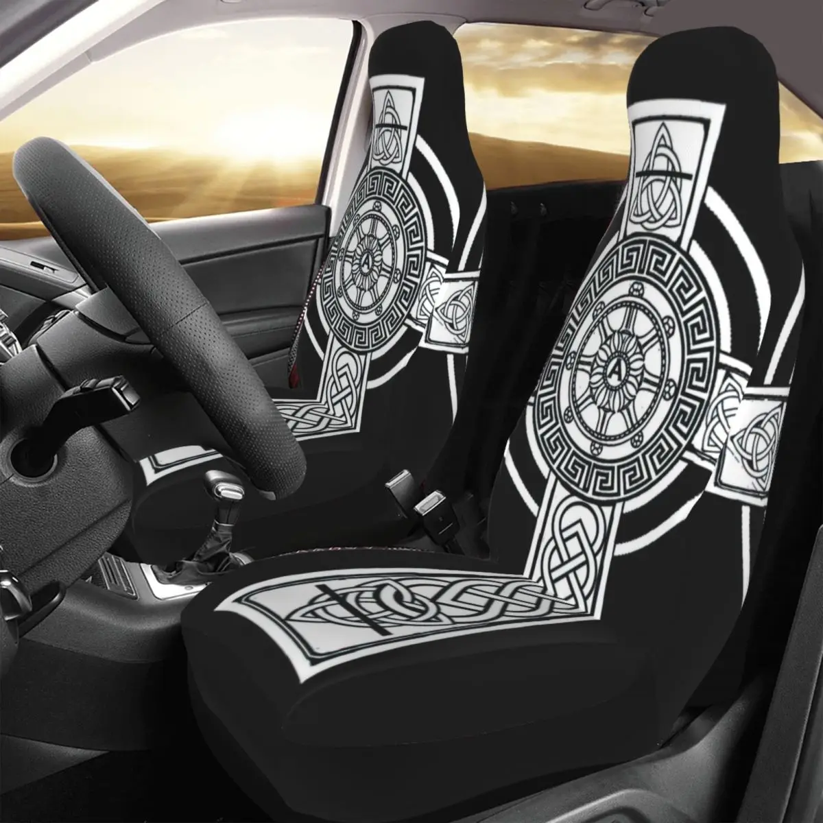 

Magical Sacred Cross Car Seat Cover Custom Printing Universal Front Protector Accessories Cushion Set