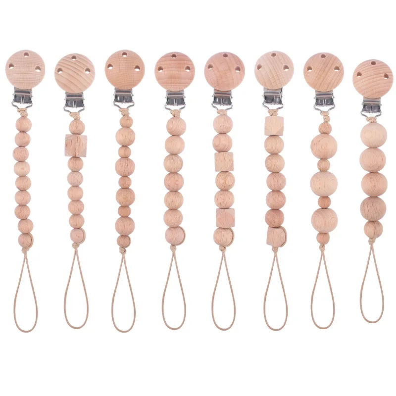 New Beech Wooden Baby Pacifier Clips Toddler Dummy Pacifier Soother
