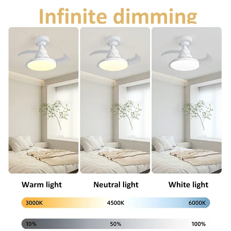 Ceiling Fan Light Retractable Blades Fans Timing Dimmable Lights APP and Remote Control Modern and Simple for Bedroom Lighting