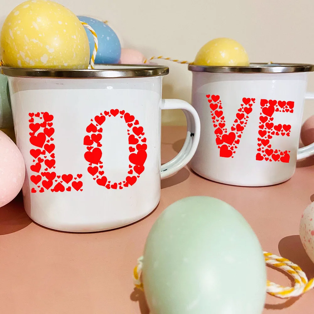 

Love Creative Print Enamel Coffee Tea Mugs Home Party Vintage Wine Juice Cocoa Cups Kitchen Drinkware Unique Valentine's Gifts