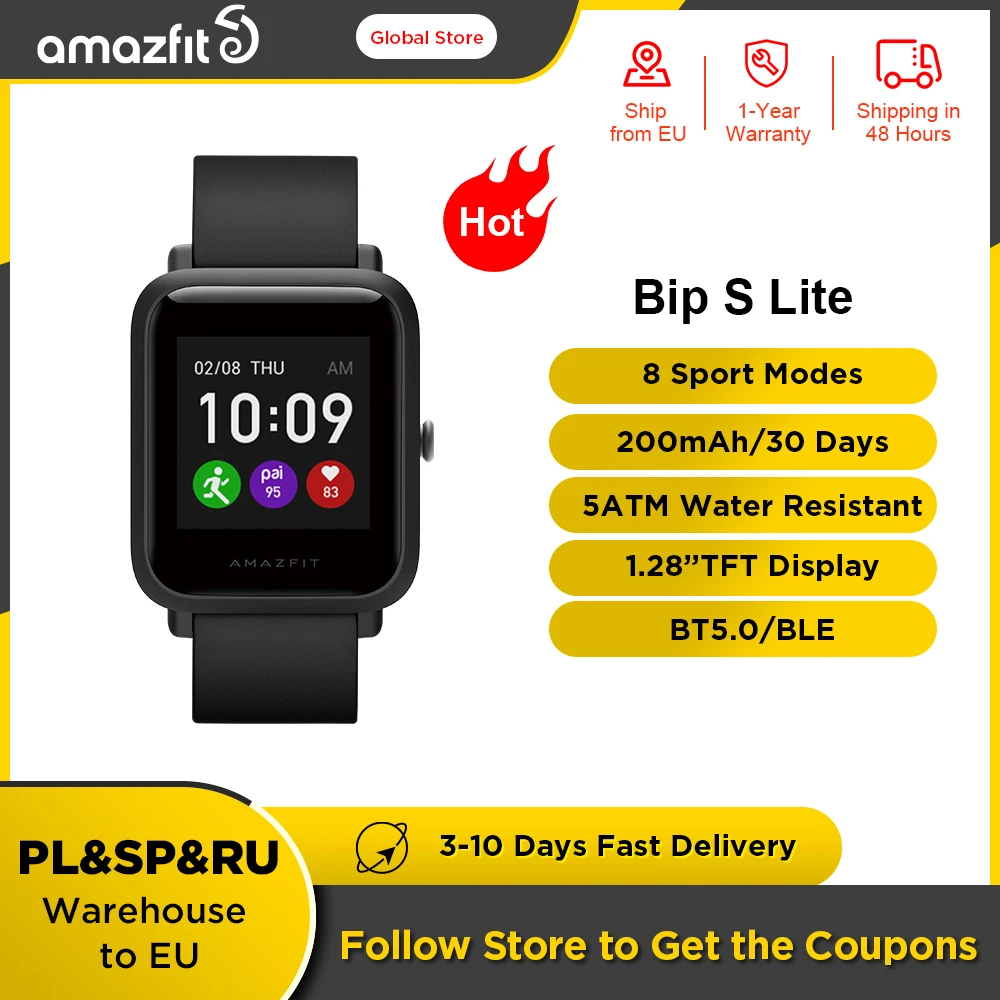 [Refurbished] Amazfit Bip S Lite Smartwatch 5ATM Waterproof Swimming Color Display  Smart Watch 1.28inch For Android ios Phone