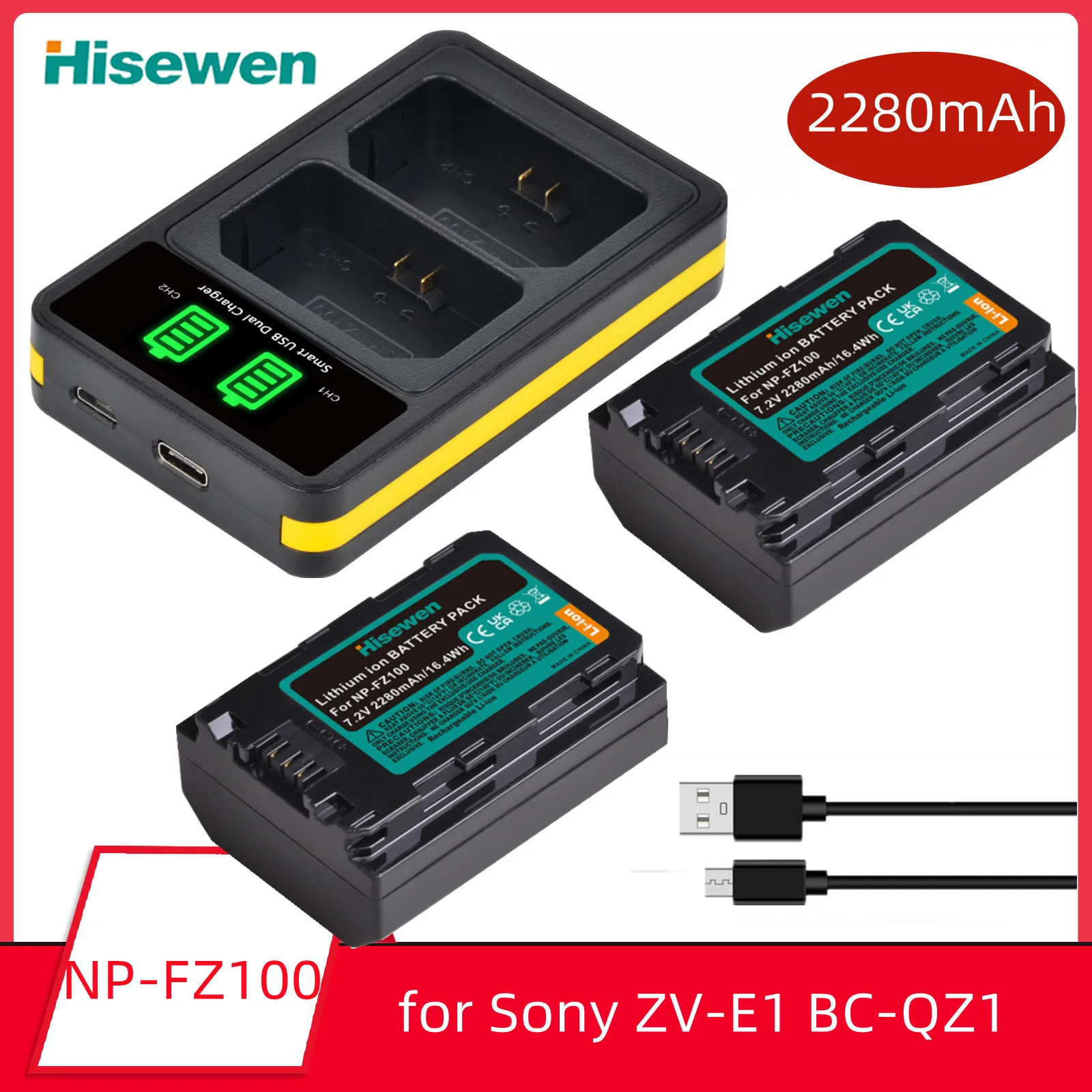 2280mAh NP-FZ100 NP FZ100 Battery and Charger with Type C Port for
