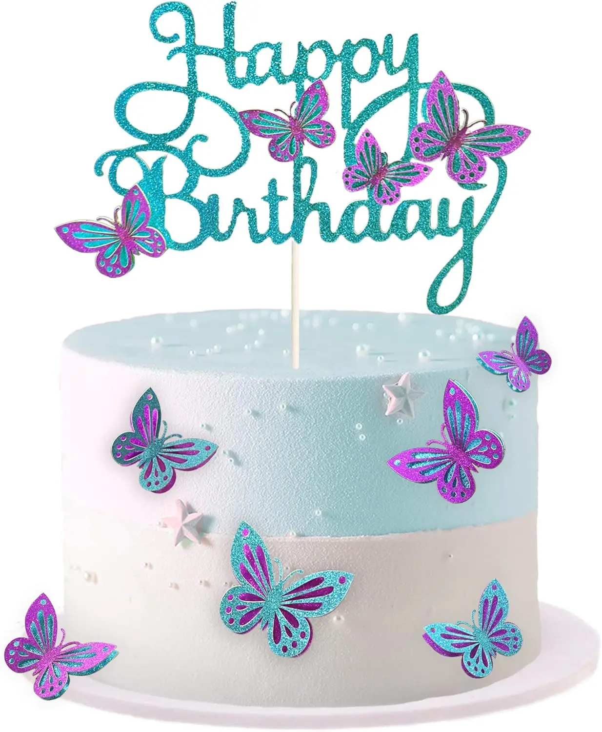 13 Topper Per Torta A Farfalla 3D Oro E Blu - Decorazioni Per Cupcake E Compleanno Per Ragazze, Cartoncino Glitterato