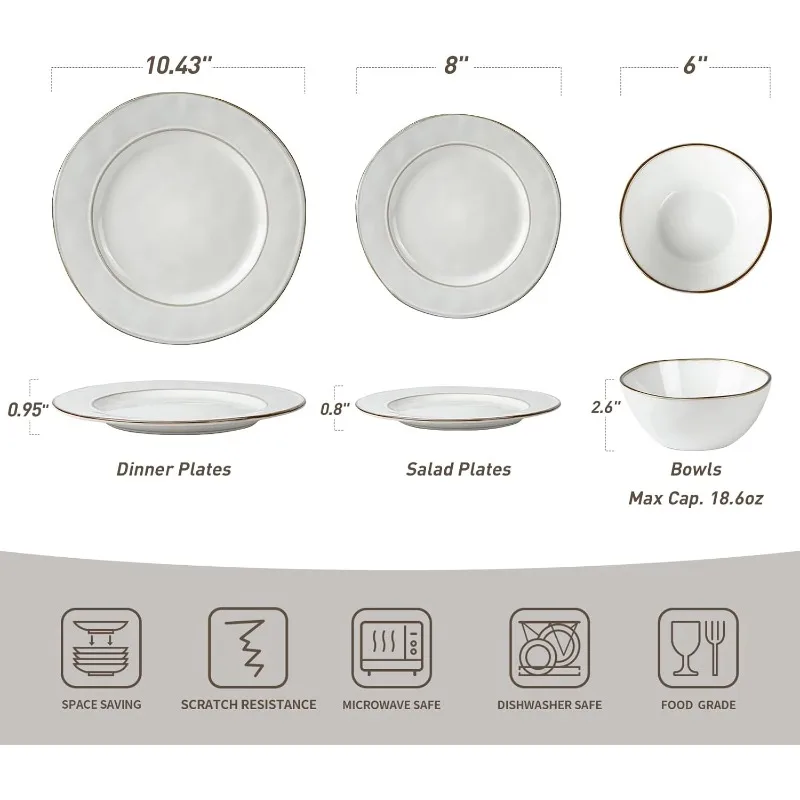 Plates and Bowls Sets, 12 Piece Dinnerware Sets, Dishes Set for 4, Irregular Stoneware Plate Set
