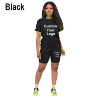 T-shirt à manches courtes et short moulant pour femme, survêtement de sport, tenue de jogging, personnalisé, logo personnalisé, mode, ensemble 2 pièces 2