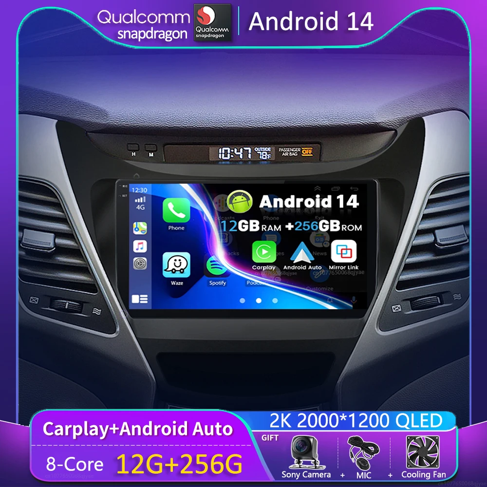 

Android 14 Carplay Car Radio For Hyundai Elantra Avante I35 2011 - 2016 Navigation GPS Multimedia Player stereo WiF+4G 360Camera