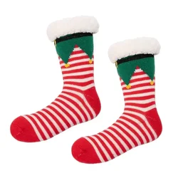 Cozy Women's Fuzzy Plush Winter Slipper Socks - Non-Slip, Warm, and Fluffy with Cute Cartoon Design - One Size (Christmas red stripe)