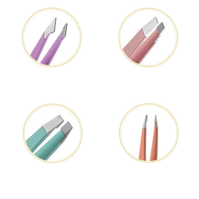 Stainless Steel Eyebrow Tweezers Hair Removal Precision Slanted Tip