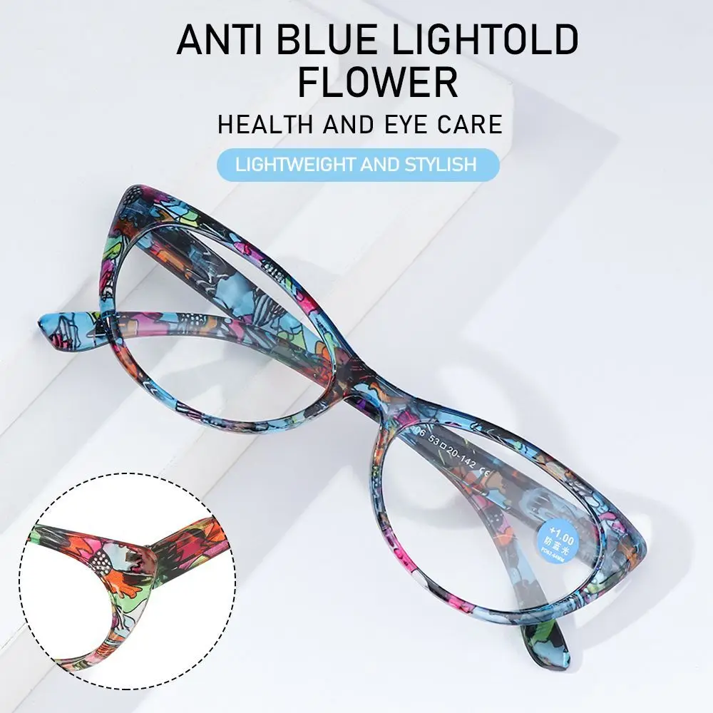 Fashion Cat Eye Reading Glasses Anti Blue Light Eyeglasses Women Floral Print Anti Eyestrain Glasses Eye Protection Vision Care