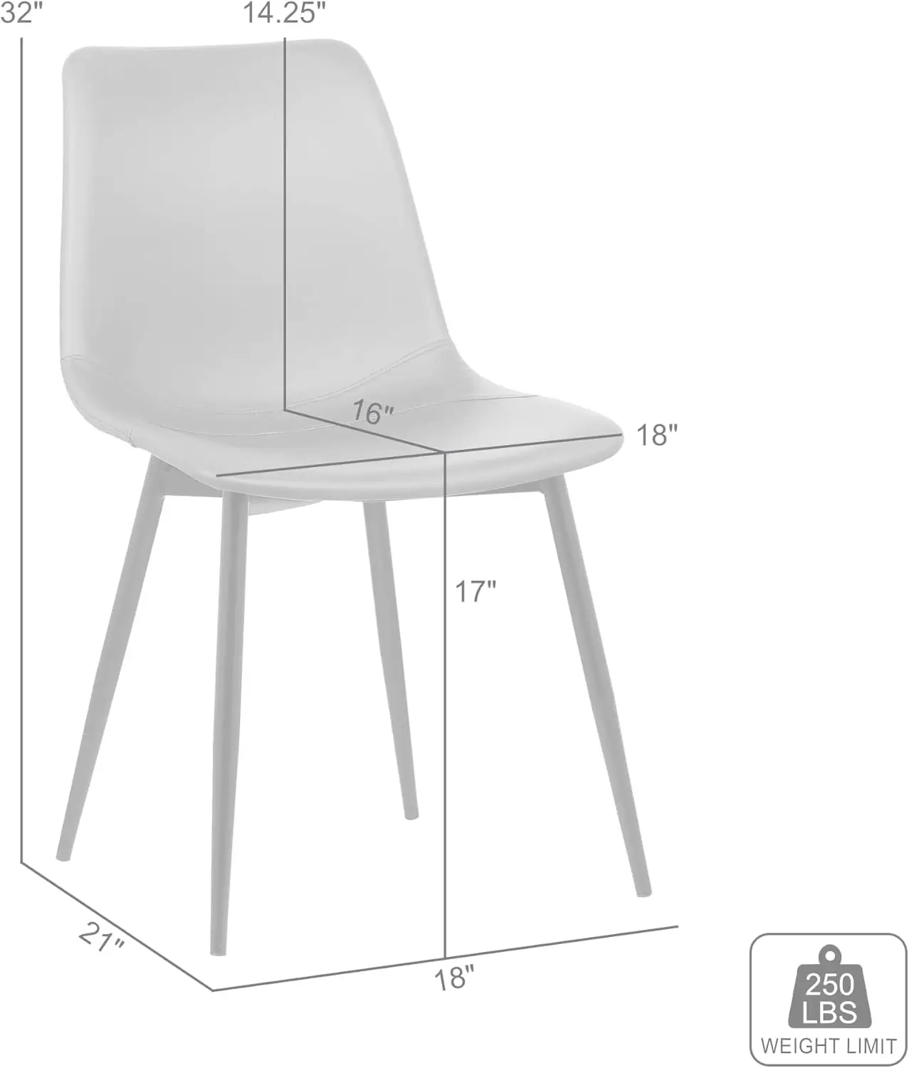 Monte Mid Century Modern Dining Accent Chair for Table Kitchen Desk Vanity in Charcoal Gray Faux Leather with Black Metal Legs