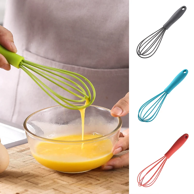 Mini Silicone Egg Whisk Durable Handheld Whipped Cream Foam Maker Anti-Slip Egg Blender Silicone Egg Whisker Portable Kitchen