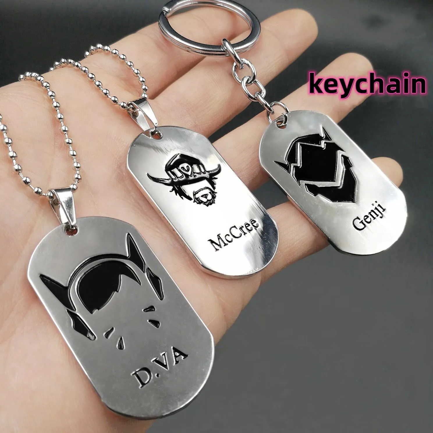 Overwatch D.va Hanzo Mei Necklace Keychain Noble Dog Tag Titanium