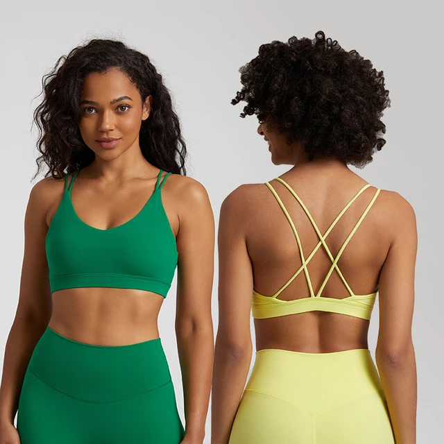 Low Support Criss Cross Back Yoga Sports Bras for Women Sexy V Neck Double  Straps Gym Bra Push Up Fitness Workout Crop Tank Top - AliExpress