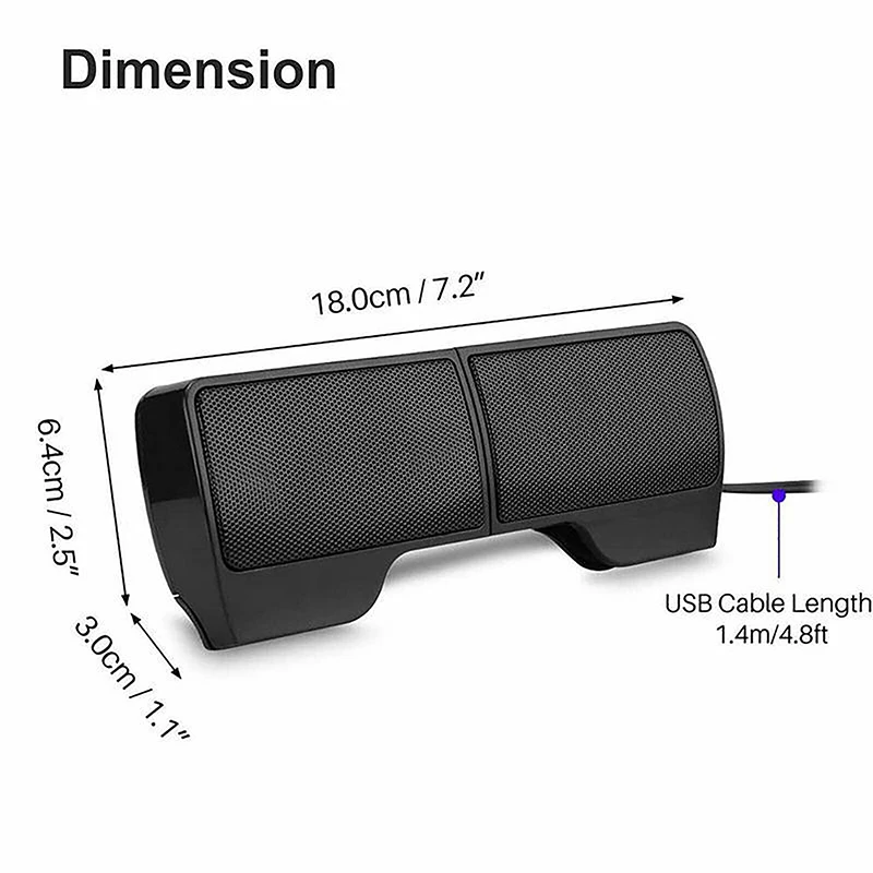 노트북 데스크탑 PC용 휴대용 미니 클립 USB 사운드바, 블랙 사운드바, USB 전원 스피커, 서브우퍼 사운드 플레이어