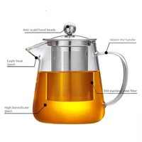 Théière en verre borosilicate résistant à la chaleur avec infuseur amovible en acier inoxydable – Bouilloire à thé transparente pour service de brassage de thé Kung Fu 2