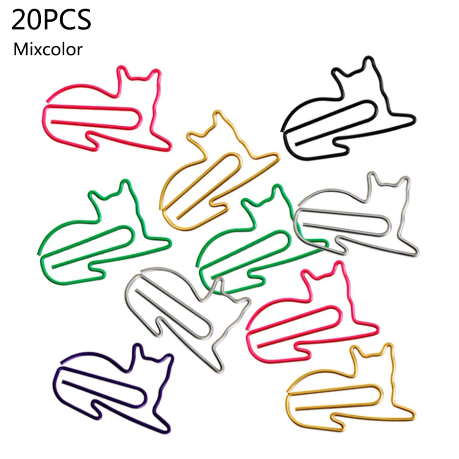 20pcs Cute Cat Shaped Metal Paper Clip Bookmark Planner Memo Clips For Book
