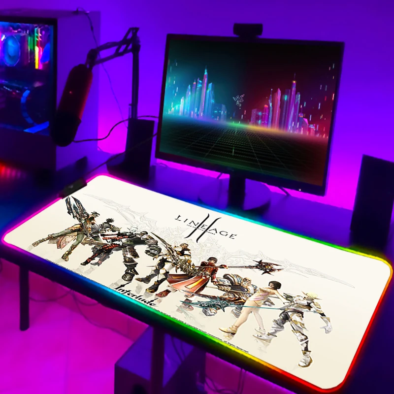 Lineage 2 RGB коврик для мыши, игровой светодиодный коврик для мыши, Настольный коврик, аксессуары, коврик для мыши, коврик для клавиатуры, аниме, большие коврики для ПК