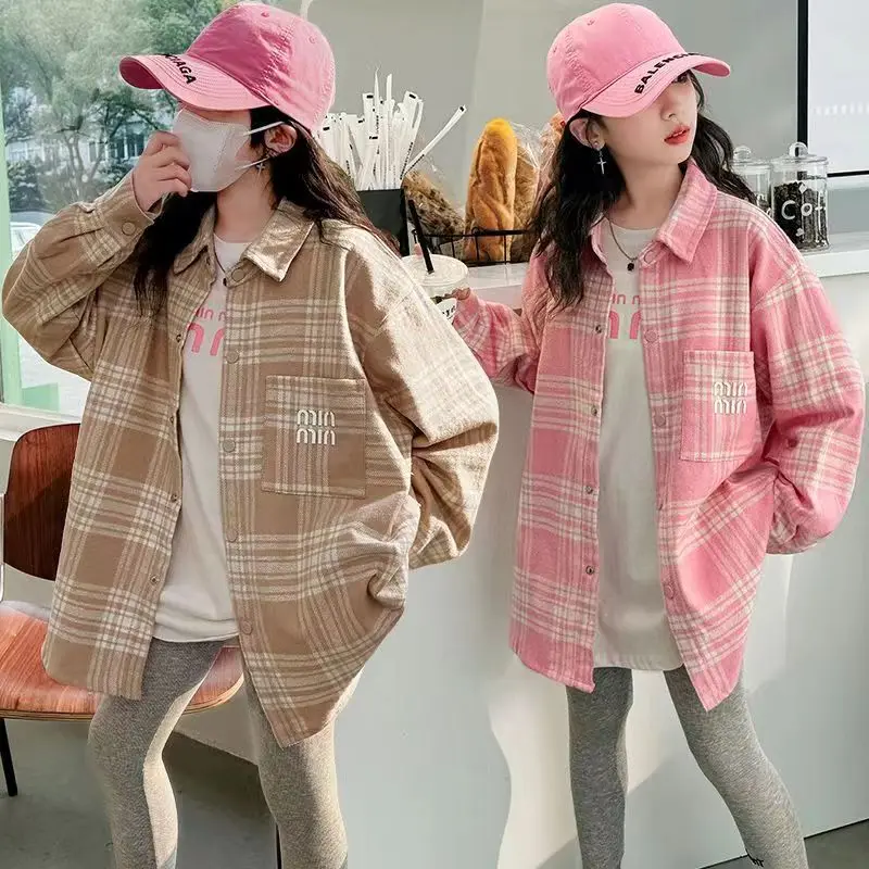 Baby Girl Clothes Girls Shirt Network Red Korean Version Girls Casual Plaid Shirt Loose Top Big Child Spring Coat