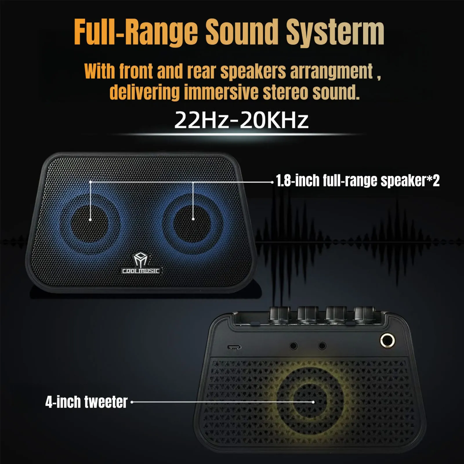 Coolmusic Unique Se 10W Guitar Amplifier Dual Channel Clean/drive Rechargeable Bluetooth Mini Amp with Aux Headphone Input