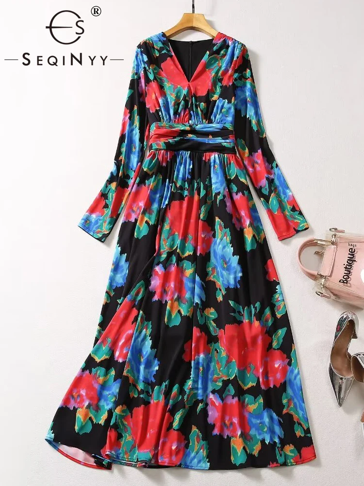 

SEQINYY Women's Casual Mini Dress Runway Draped A-Line Elegant High Street Vintage Print Spring, Summer New Fashion Design