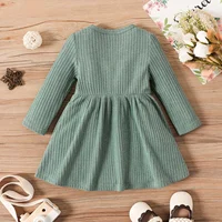 PatPat Baby Girl Button Front Solid Rib Knit Long-sleeve Dress Soft and Comfortable  Perfect for Outings Daily Wear Basic Style 3
