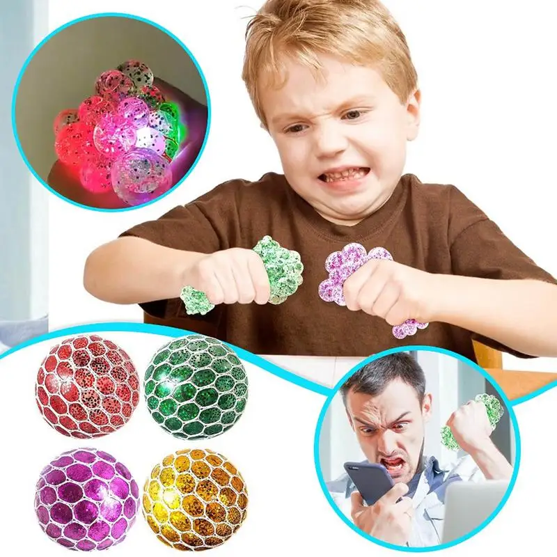 

4pcs Glowing Light Squid Ball Squeeze Toys stress relieve Toy Bubble Octopus Ball Stress Relief Toy Rainbow Colorful Beads Ball
