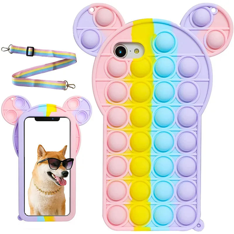 Cartoon Push Bubble Fidget Toys Phone Case for IPhone 11 12 13 Pro