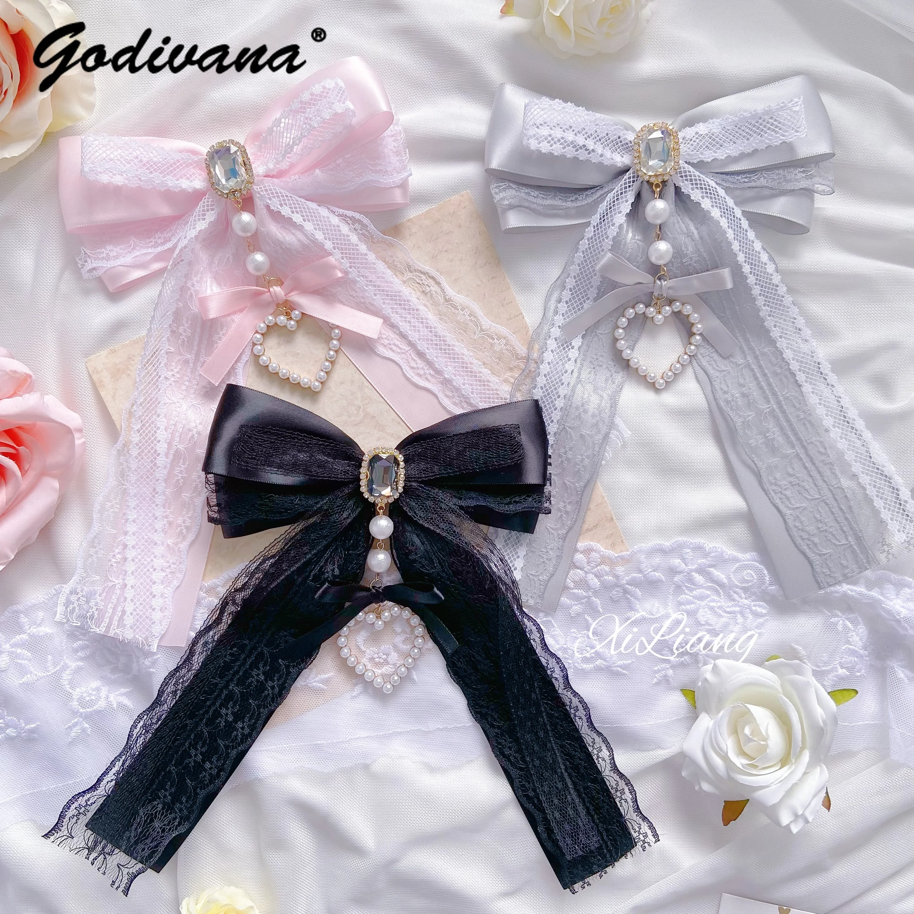 JapaneseStyleHairClipsSweetCuteHairClipLaceBowHairwearSide