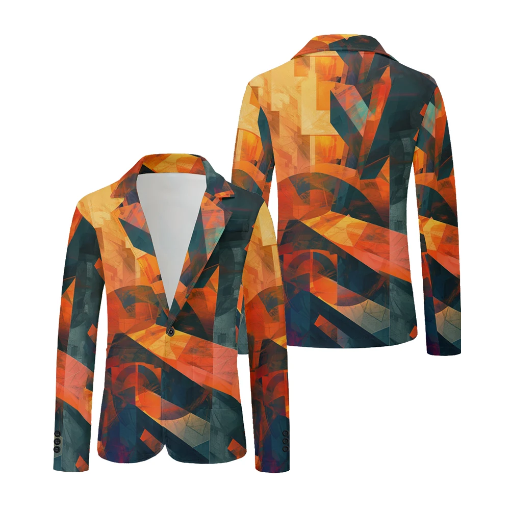 Mens Blazer Tribal Civilization Printed Vintage Suits Jacket Old School Business Lightweight One Button Trendy Slim Fit Coats