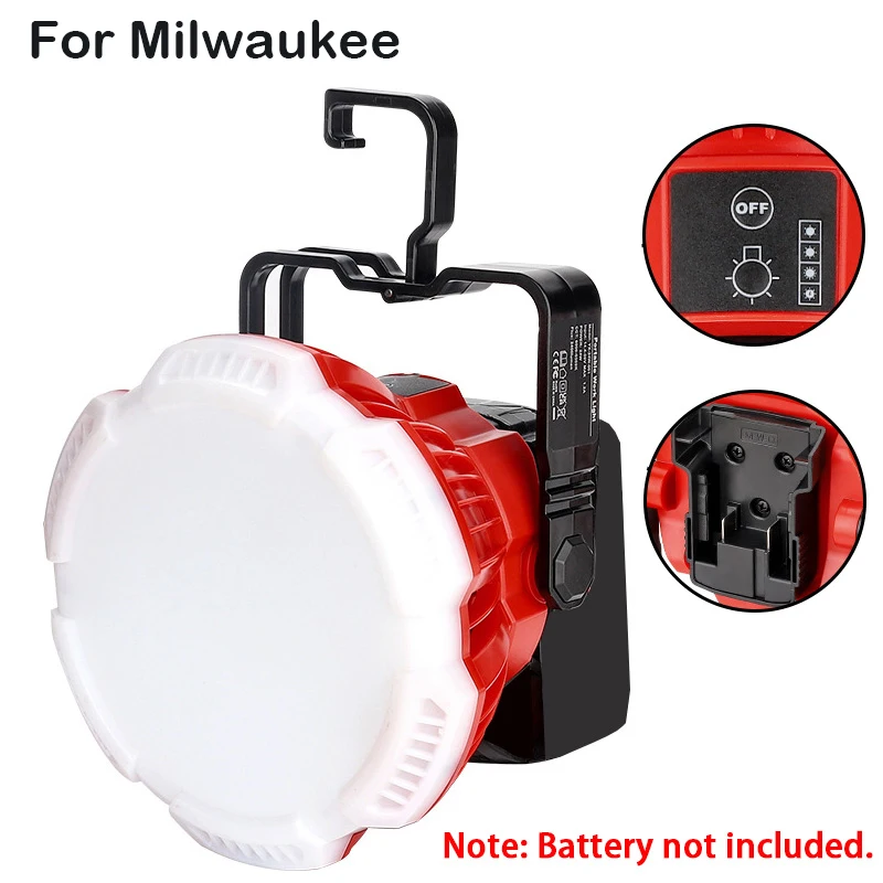 24W 2400LM Portable LED Work Light with Hook For Makita/Bosch/Dewalt/Milwaukee/B