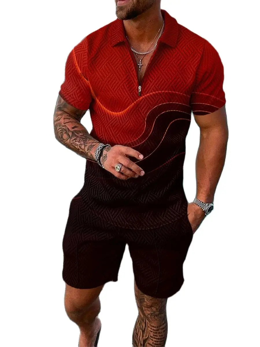 

Summer Beach Fashion Dynamic Printing Two-Piece Men's Short-Sleeved Polo Shirt Shorts Suit Hawaii Casual Men's Clothing T-Shirts