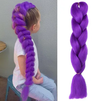 Estensioni sintetiche dei capelli intrecciati viola da 24 pollici per trecce all'uncinetto Treccia jumbo fai da te a coda di cavallo, acconciatura Ru Mi, capelli multicolori