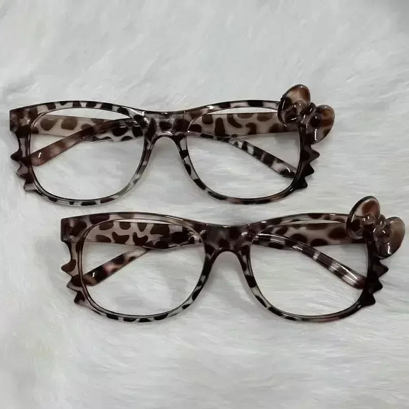 Y2K Leopard Print Eyeglass Frame Women Girls Retro Bow Tie Comfortable Eye Glasses Cute Cosplay Party Eyeglasses Fashion Gifts