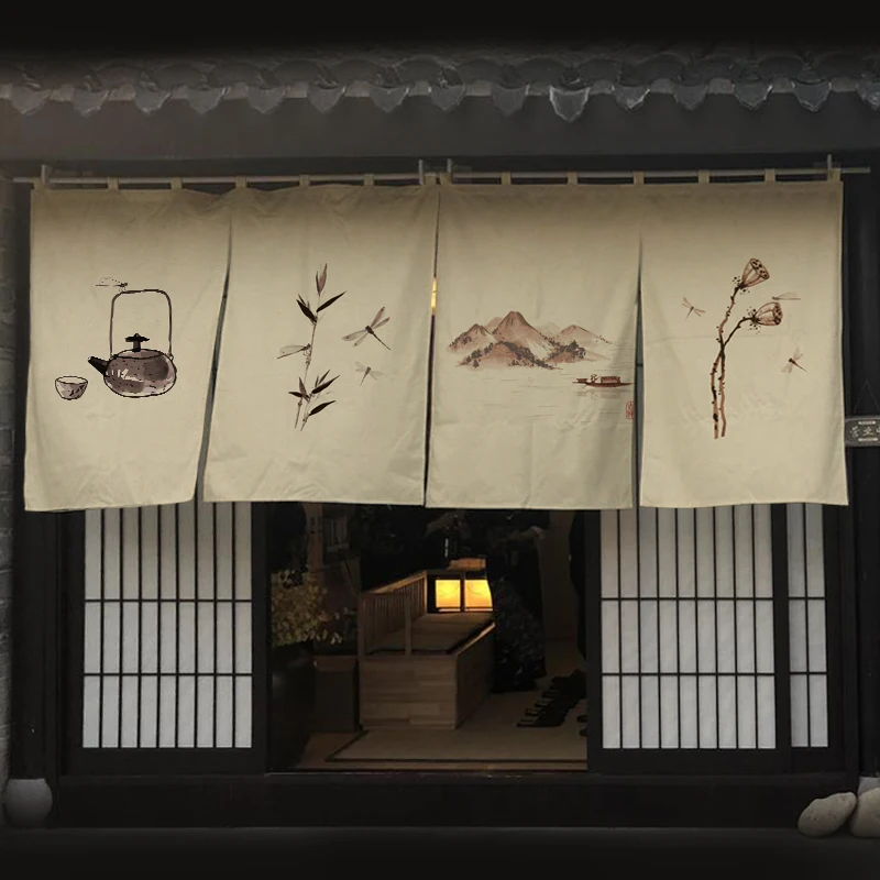 Japanese Style Tea Room Door Curtain Restaurant Signboard Chinese Tea House Partition Restaurant Hotel Pub Banner Short Curtain 2