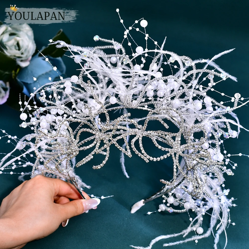 YouLaPan 신부를위한 럭셔리 라인 석 진주 꽃 크라운 패션 댄스 파티 웨딩 티아라 헤어 액세서리 수제 헤드 피스 HP712