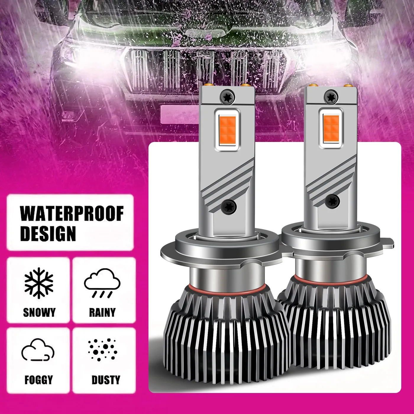 PSX24W H16EU PSX26W P13W LED 헤드라이트 전구 12V 130W 핑크 퍼플 라이트 안개등