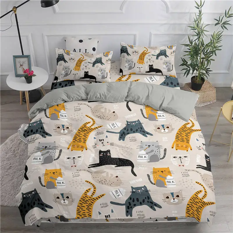 Cartoon Bedding Set Cute Cats Printed 3D Duvet Cover Set Twin Full