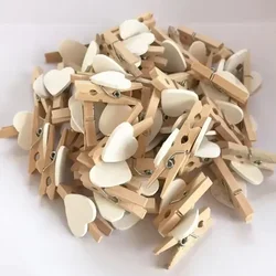 White Heart - Shaped Wooden Mini Clothespins - Set of 50 for Creative Decor and Stationery (White)