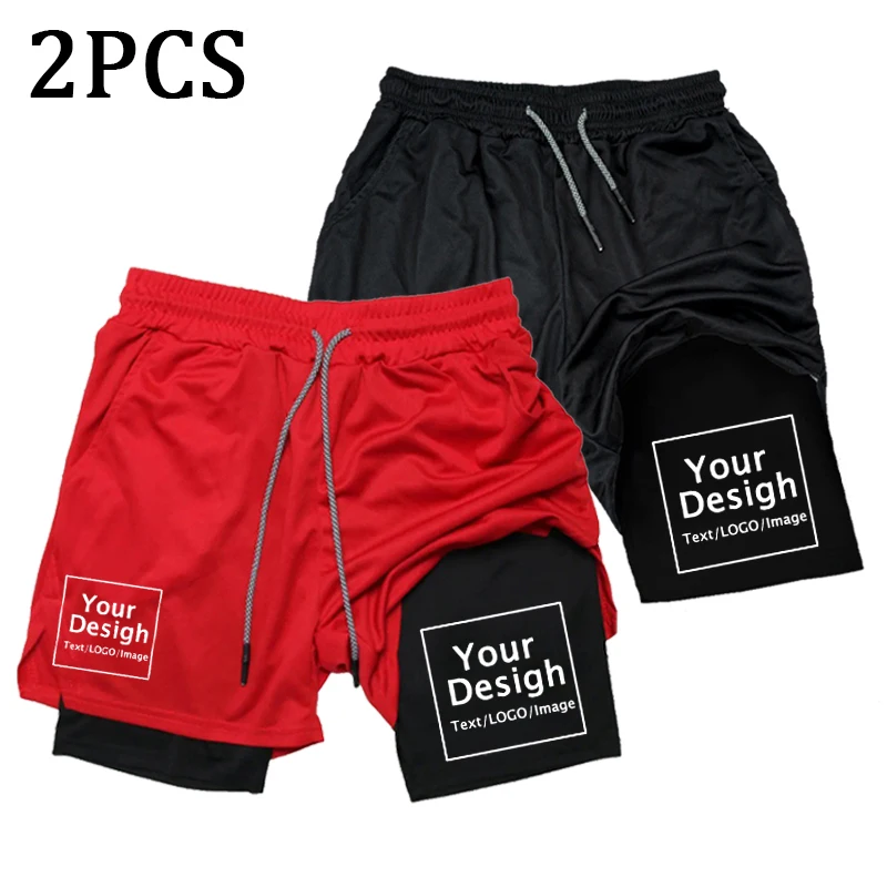 New Custom Compression Shorts Men Gym Athletic Pants Your Logo Fitness Personalized Double Layer Quick Dry 2 In 1 Sports Shorts 4