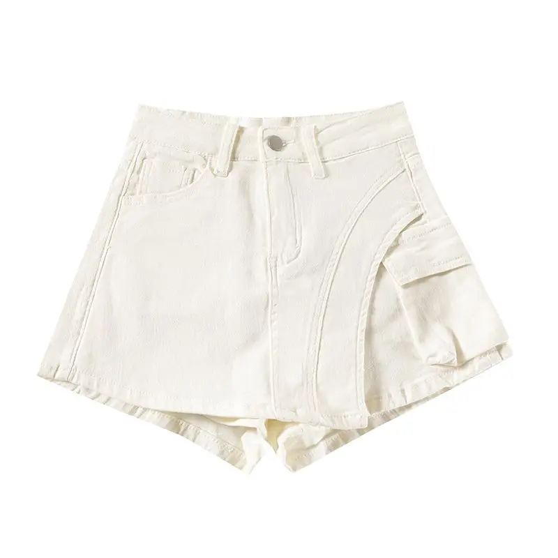 Mini Skirt Solid Color High Waist Pockets Spring Summer Retro Women Slim Irregular A-Line Work Short Skirt Casual Fashion Simple