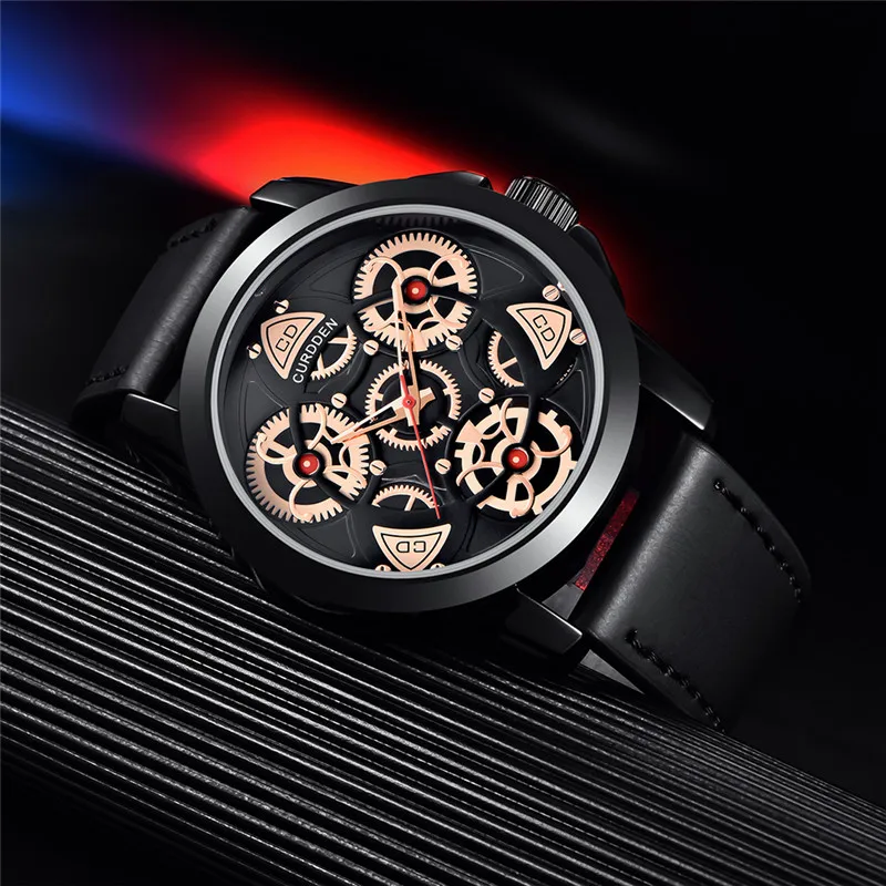 Unique CURDDEN Brand Watches For Men Students Fashion Casual Leather Band Cool Sports Quartz Watch Black Relogio Masculino 2025