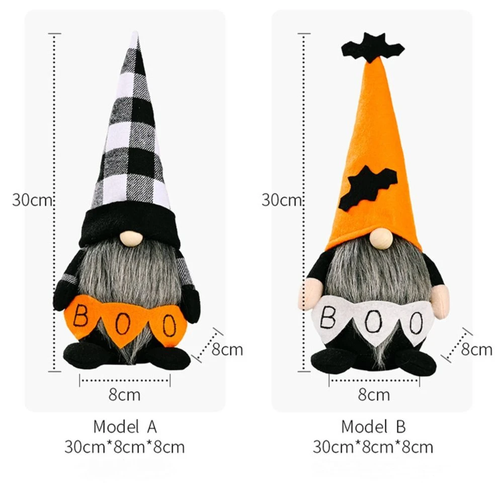 Long Beard Halloween Elf Dwarfs Dolls Bat Orange Hat Boo Gingerbread Dwarf Dolls Cartoon Handmade Halloween Gnomes Decorations
