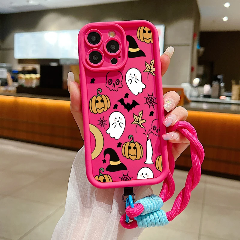 Halloween Pumpkin Ghost Design Soft Lanyard Rope Silicone Phone Case