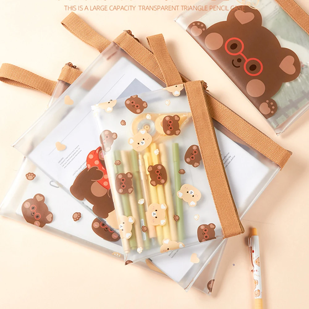 

A4 Cute Bear Series File Storage Bag A5 Waterproof Transparent Zipper Pocket Folder High Capacity Document Bag Office Supplies
